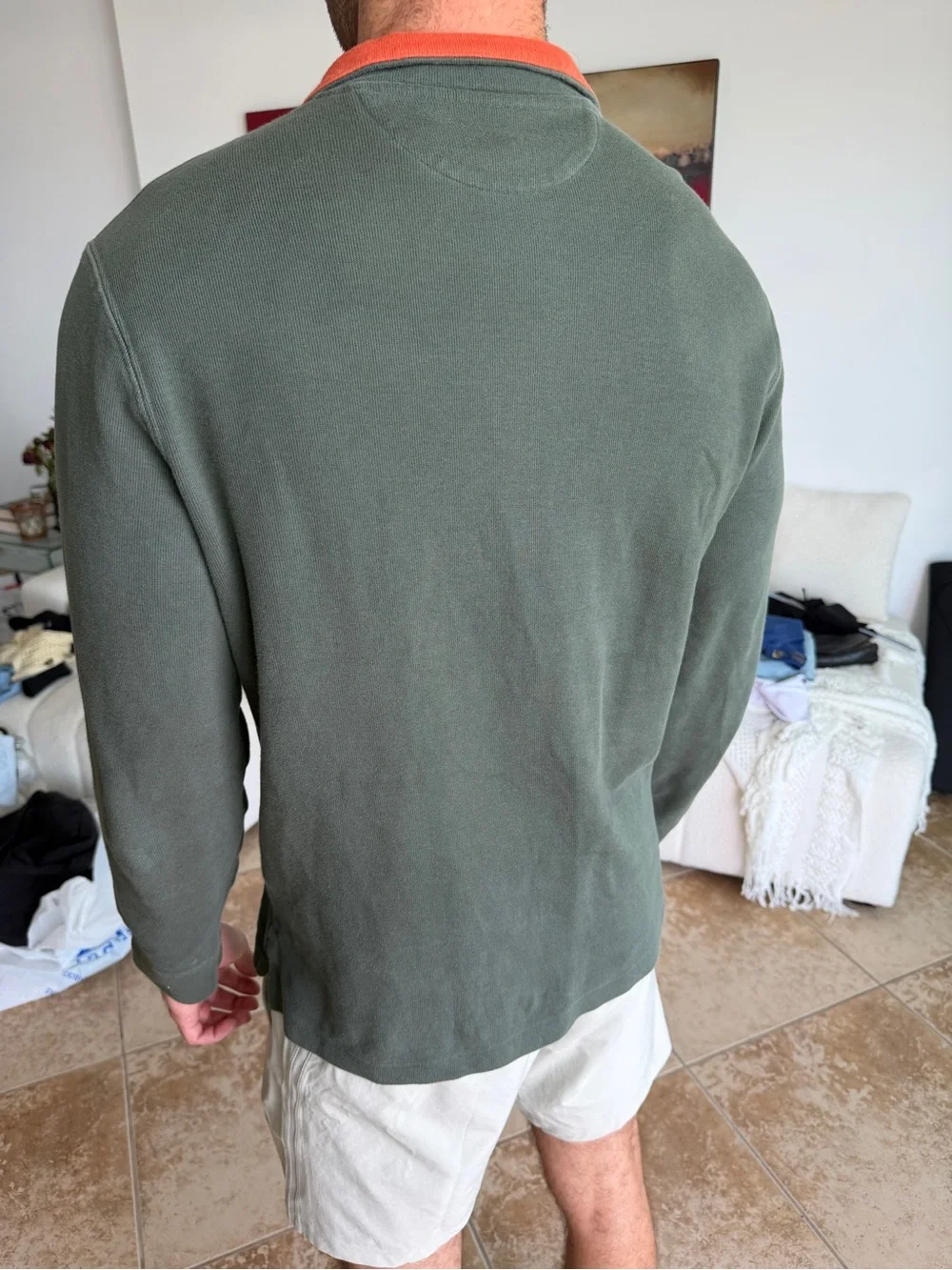Ralph Lauren Olive Green Quarter-Zip with Orange Collar